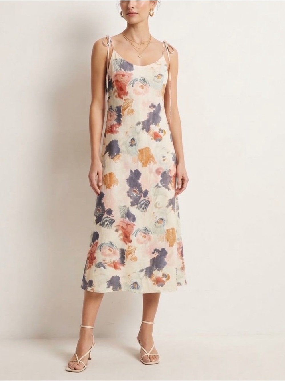 Dazy Floral Midi Dress in White & Multicolor Size Small Like New